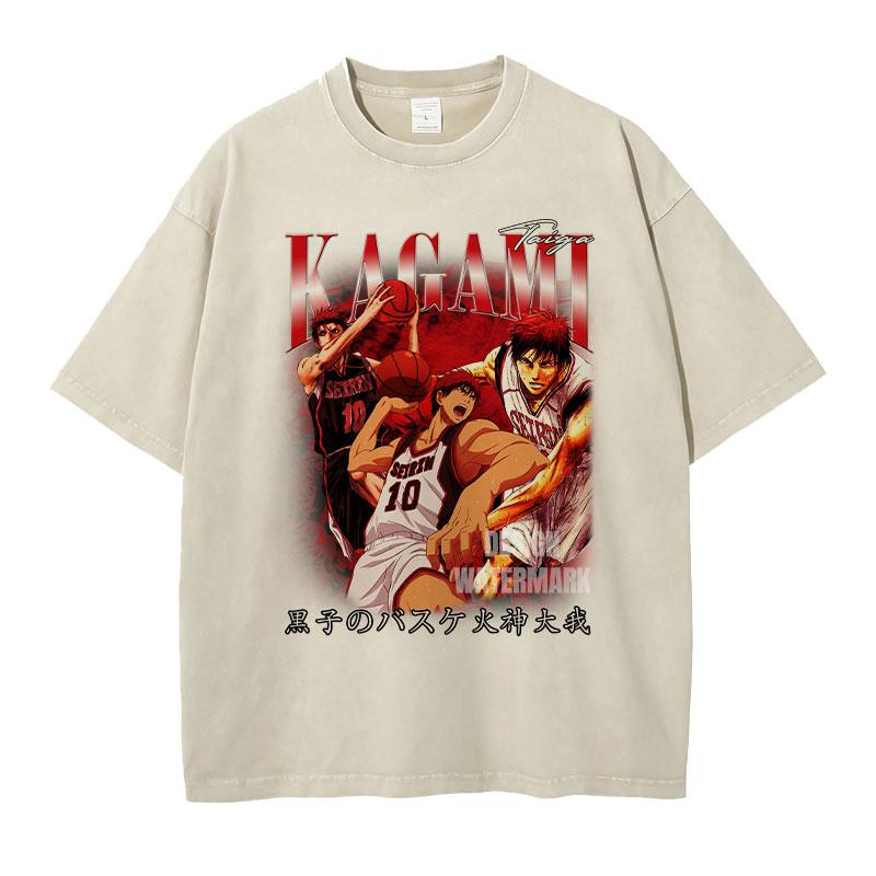 Anime Kurokos Basketball T-Shirts Oversized Midorima Vintage Washed T-Shirt Retro Kagami Taiga Daiki Akashi T-Shirt für Mann