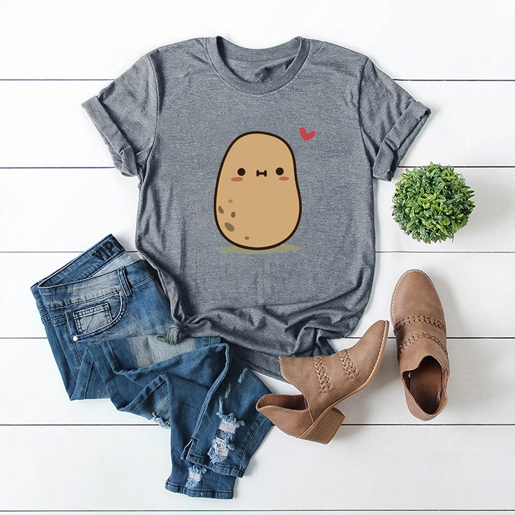 Fashion Womens Short Sleeve Potato Sack Plus Size Cotton Casual Top