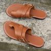 Fashion Women's Sandals 2025 New Comfortable Lightweight Flat Beach Slippers Toe Women's Fashionable Belt Buckle Decorative Flip Flops
