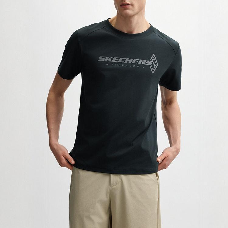 Skechers Classic Series Comfortable Moisture-Wicking Round Neck Knitted Short Sleeve Quick-Dry T-Shirt Men Tops L226M035-0620