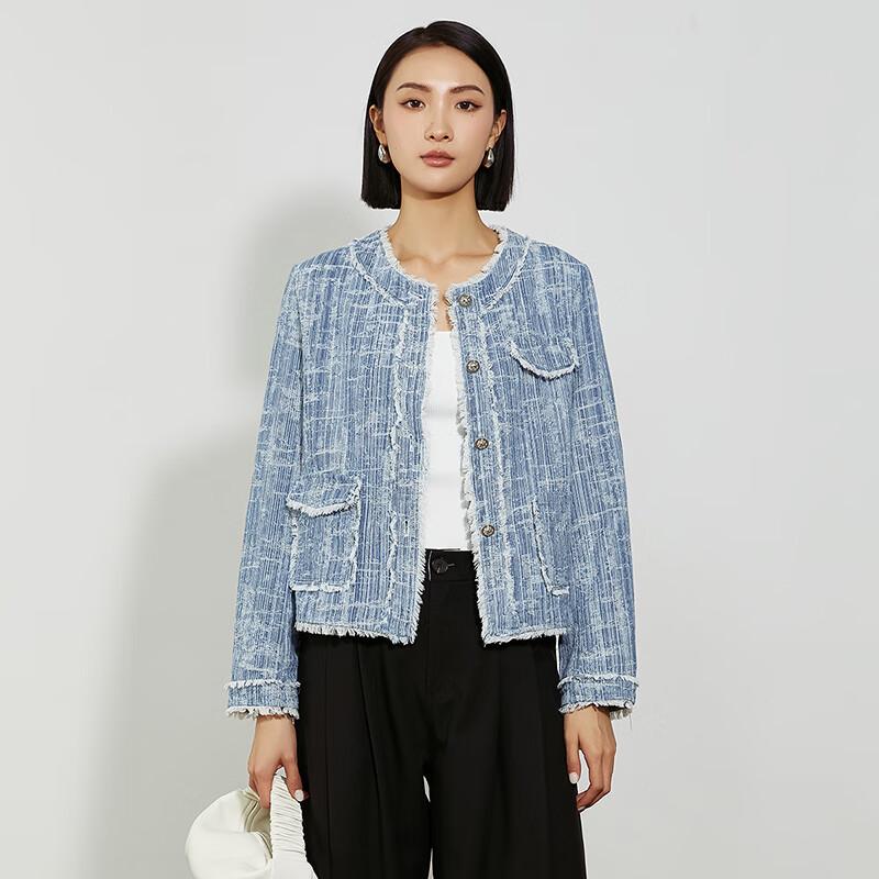 

Жіноча джинсова куртка в твідовому стилі з необробленим краєм L