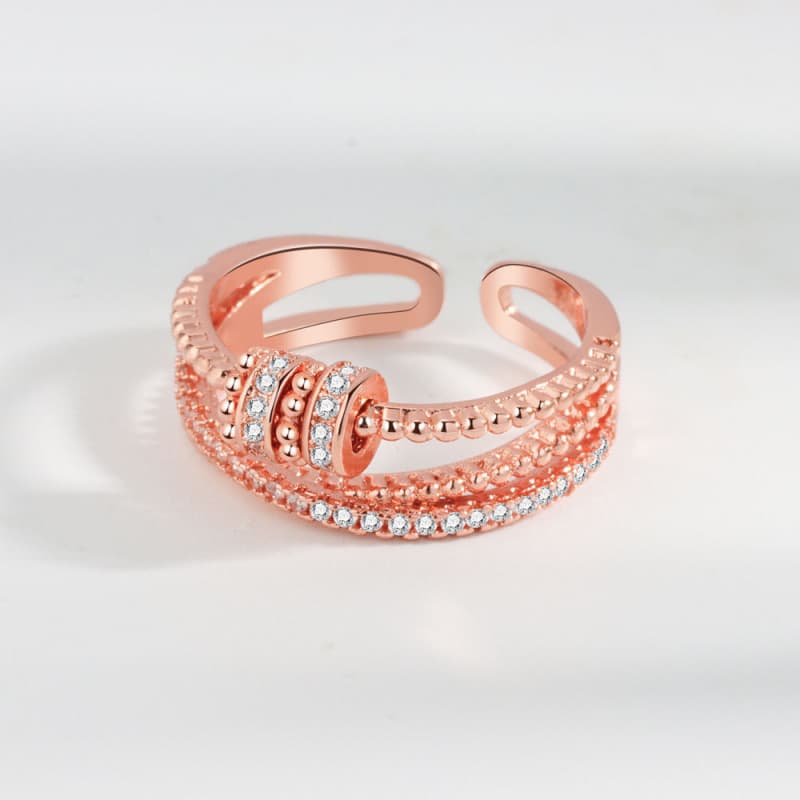 925 Silver Plated Double Layer Zircon Open Ring for Women Fashion Simple Rotatable Adjustable Ring Jewelry Birthday Gift