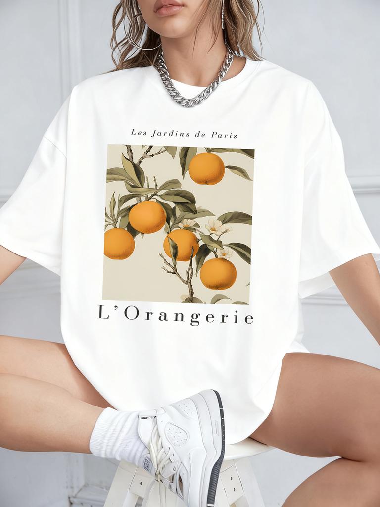 Fresh Oranges Fruits Print Short Sleeve TShirts Womens Summer Cotton Tee Shirts Loose ONeck Soft Tops Casual Womans Clothes
