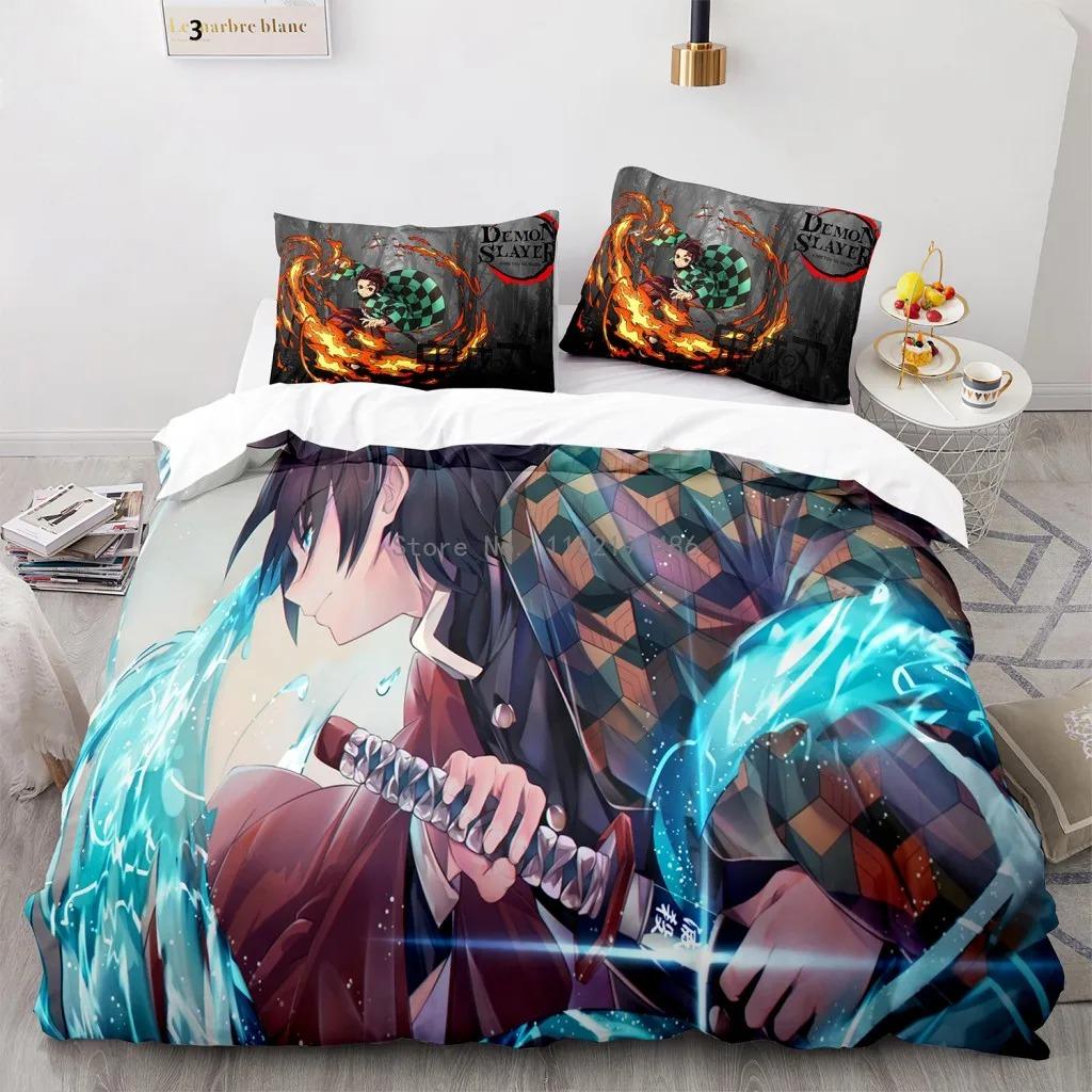 Juego de cama popular de Demon Slayer, funda de edredón con estampado de anime, fundas de almohada, decoración para habitación infantil, artículos para el hogar al por mayor