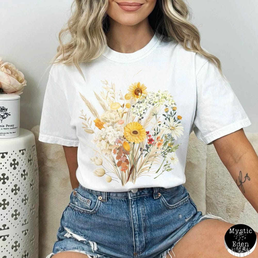 Chemise Confort Imprimé Fleurs Sauvages Vintage Bohème Cottagecore T-shirt Botanique Violet Fleuri Vêtement Tendance Y2K Décontracté Streetwear