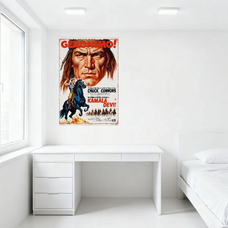 Geronimo! Vintage Western Movie Tin Sign with Native American Illustration, Chuck Connors & Kamala Devi, for Man Cave Bar Decor