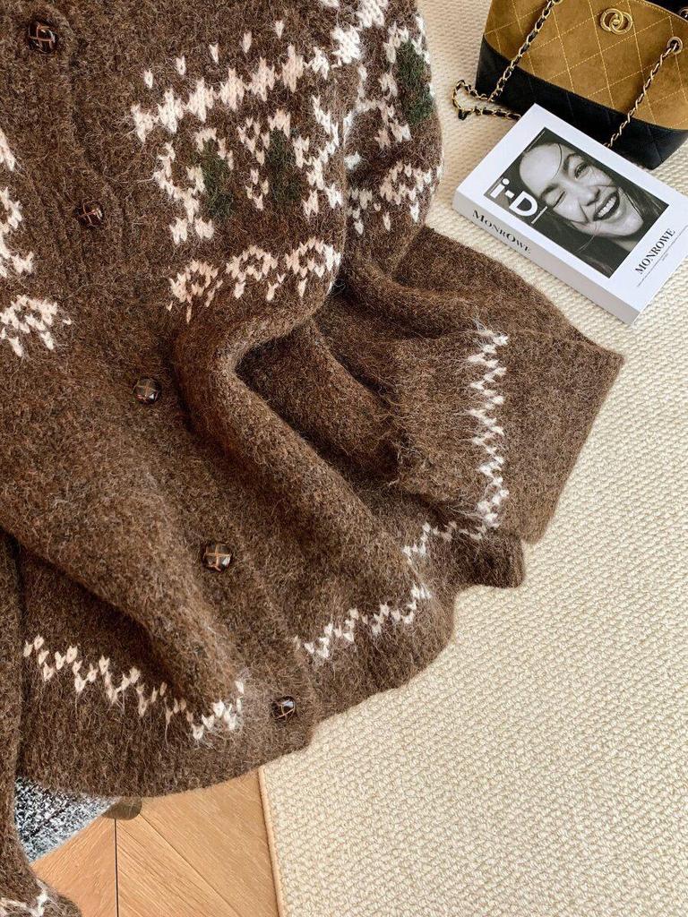 Korean Retro Women's Fair Isle Cardigan - Soft, Fluffy, Autumn/Winter Knit Sweater