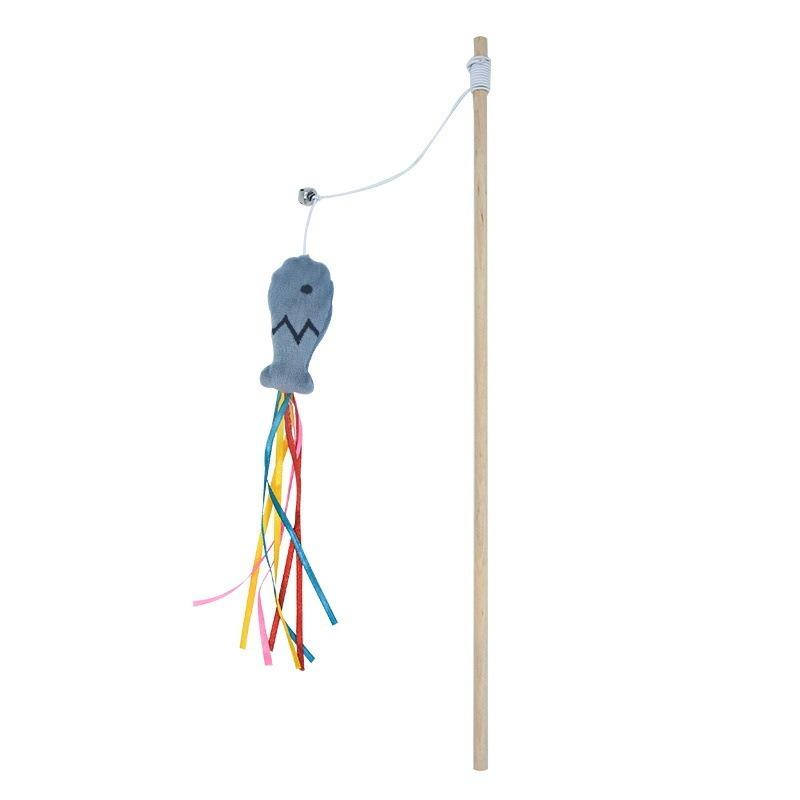 Fashion Cat Wand Toy Natural WoodenTeaser Wand for Cat Interactive Elastic String Cat Stick Pole Toy for Indoor