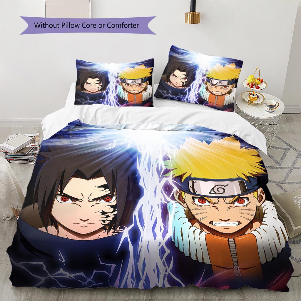 Naruto Character Pattern Bedding Home Decoration Birthday Gift (1 * Duvet Cover + 2 * Pillowcase, Without Core)