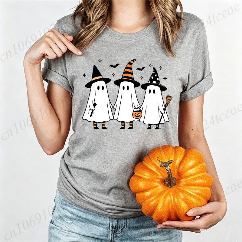 Women Halloween T Shirt Ghosts with Witch Hats Graphic Tees Family Matching Bat Pumpkin Short Sleeve Tops Halloween Party Tshirt