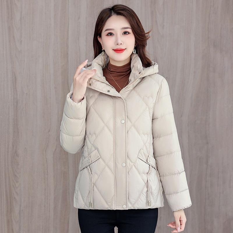 

Winter down cotton cotton-padded clothes women s warm cotton jacket new fashionable solid color removable hat short top XL бежевый