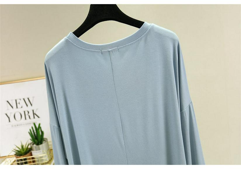 Women's Loose Modal Cotton Long Sleeve Top - Spring/Summer Plus Size Lightweight Slimming Round Neck Solid Color Base Layer.