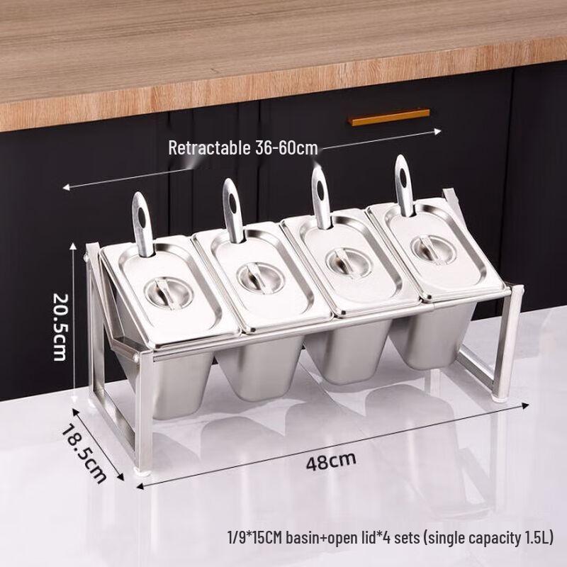 Stainless Steel Multi-Compartment Seasoning Set with Slanted Rack