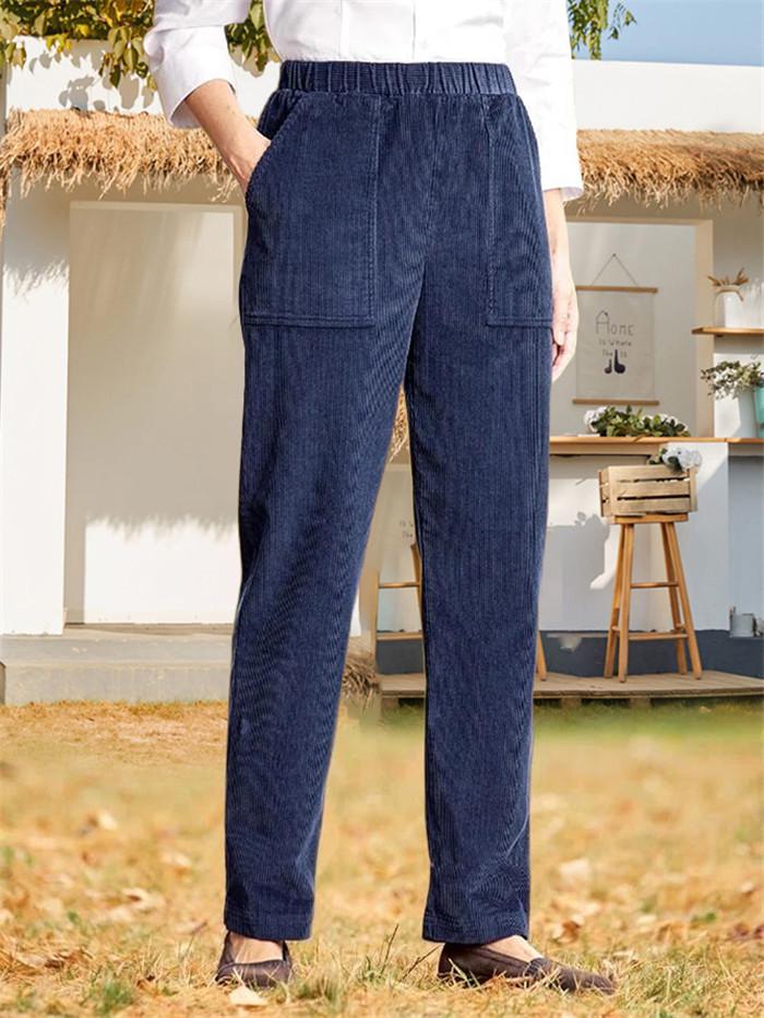 Women's Autumn/Winter Corduroy Elastic Waist Straight-Leg Pants