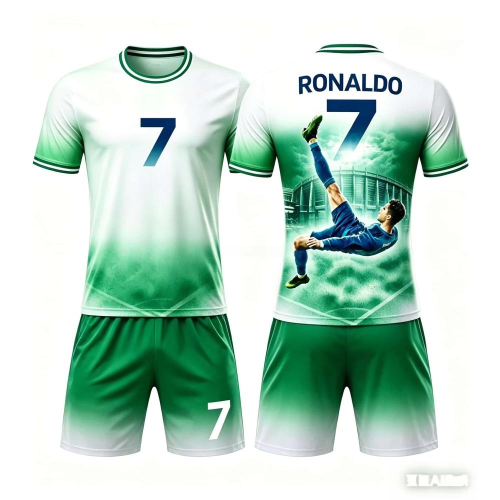 2026 Summer New Hot Selling Fashion Ronaldo Football Jersey Sports Short Sleeved T-shirt and Shorts Set Soft Family Kids Tees