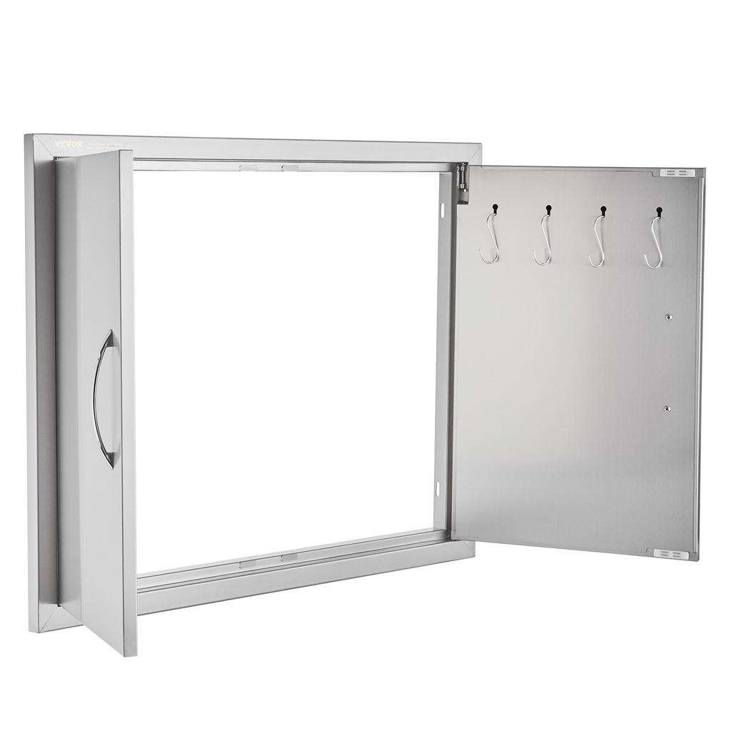 BBQ Access Door, 787x609 Mm Double Outdoor Kitchen Door, Stainless Steel Flush Mount Door, Double Wall Vertical Door with Handles and Hooks, for BBQ