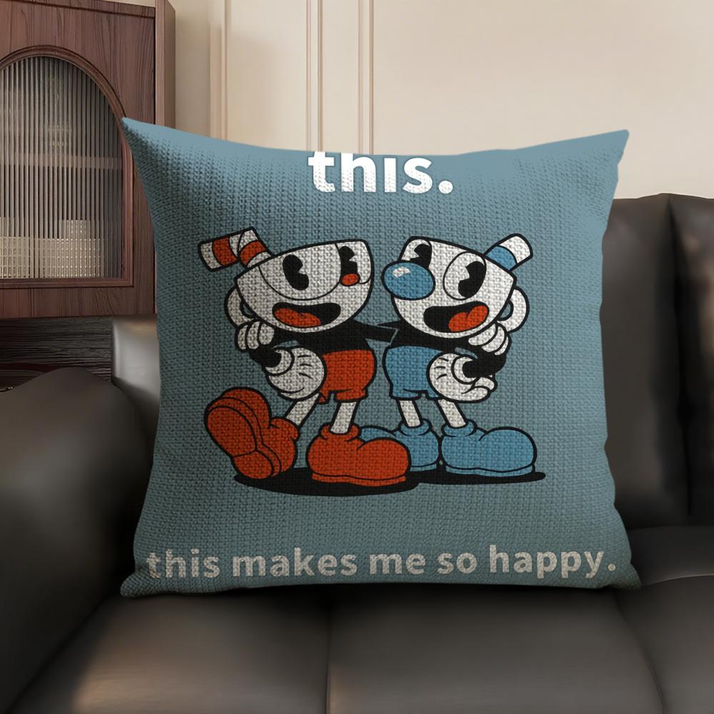 Classic Game CCuphead Cute Cushion Cover Natural Linen Organic Fabric DoubleSided Printing Sofa Home Decor Gift Pillow Case