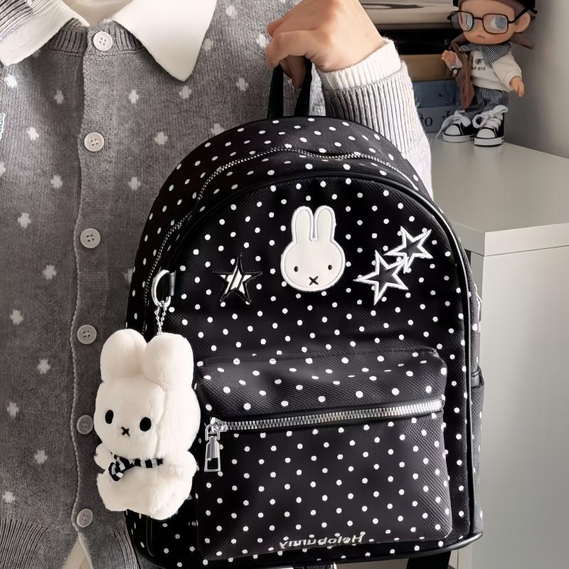 Cute Polka Dot Rabbit Backpack With Cartoon Stars Large Capacity Laptop Bag For Students Fashionable Gift For Girls