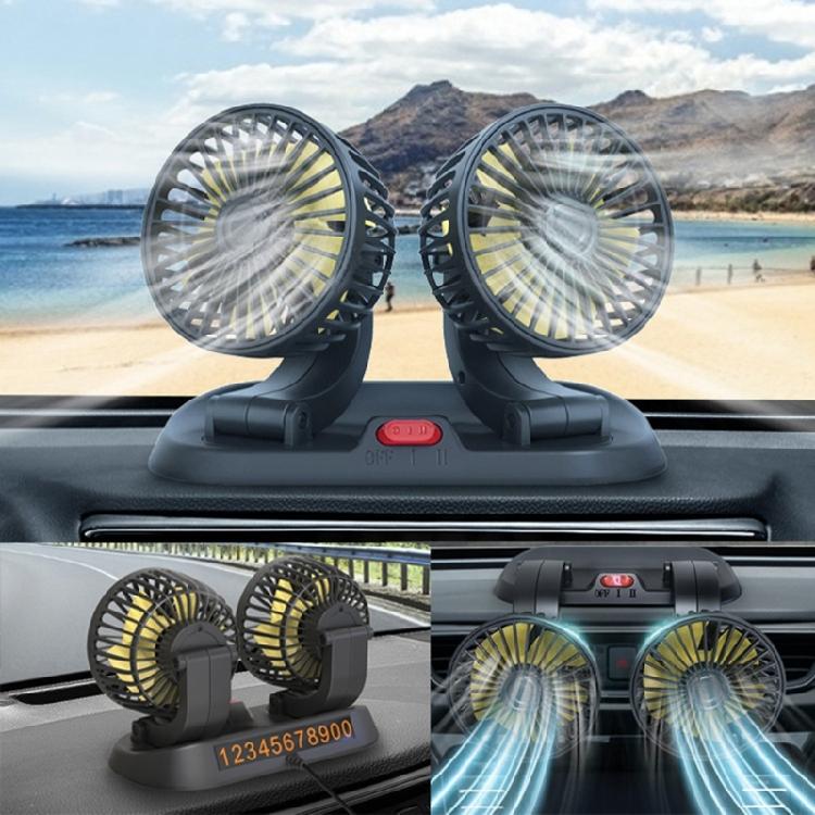 Car Fan Double Head Electric Vehicle Mounted USB 360 Degree Rotatable Auto Cooling Fan 2 Speed Strong Wind Desk Fan