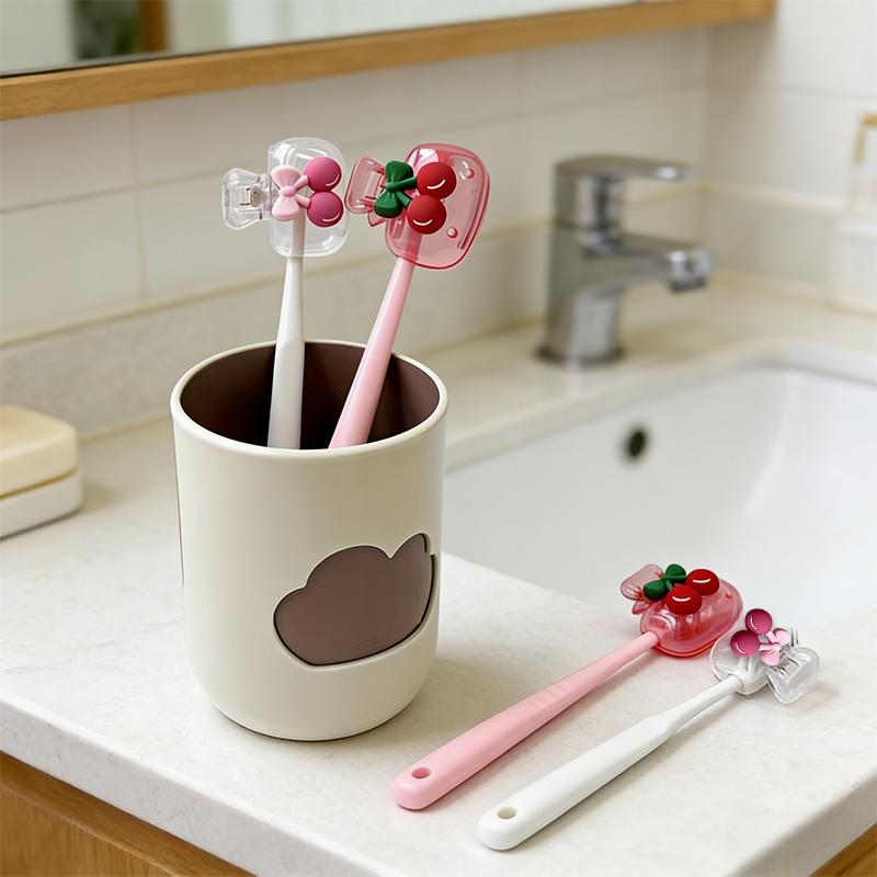 Cute Cherry Design Toothbrush Holder, Cherry Pattern, Protects Toothbrush Head, Features Dual Holes for Drainage and Ventilation
