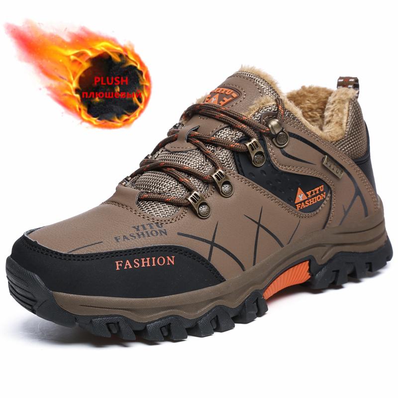 Winter Boots for Men Fashion Casual High Quality Leather Sneakers Non-slip Hiking Boots Outdoor Waterproof Snow Boots Plush Warm