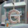 1pc Rhinestone A-Z Letter Car Rearview Mirror Pendant, Car Interior Decor