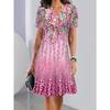 A Vacation Dress with a Butterfly Floral Print and V-Neck Design, Ideal for Elegant Outings