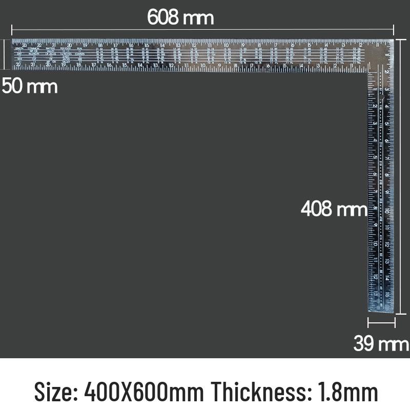 90° Stainless Steel Right Angle and Corner Detection Ruler, 250x500mm