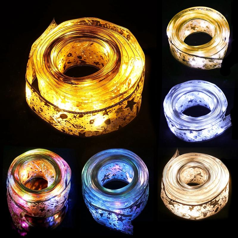 Ribbon Light String LED Copper Wire Ribbon Lamp Christmas Tree Ornaments Topper Bow Gift Decoration Lantern Navidad Natal New Year