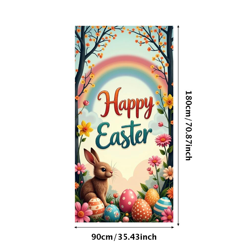 Happy Easter Banner Bunny Ears With Colorful Eggs Butterflies Backdrop Decorations Spring Celebration Background Party Supplies