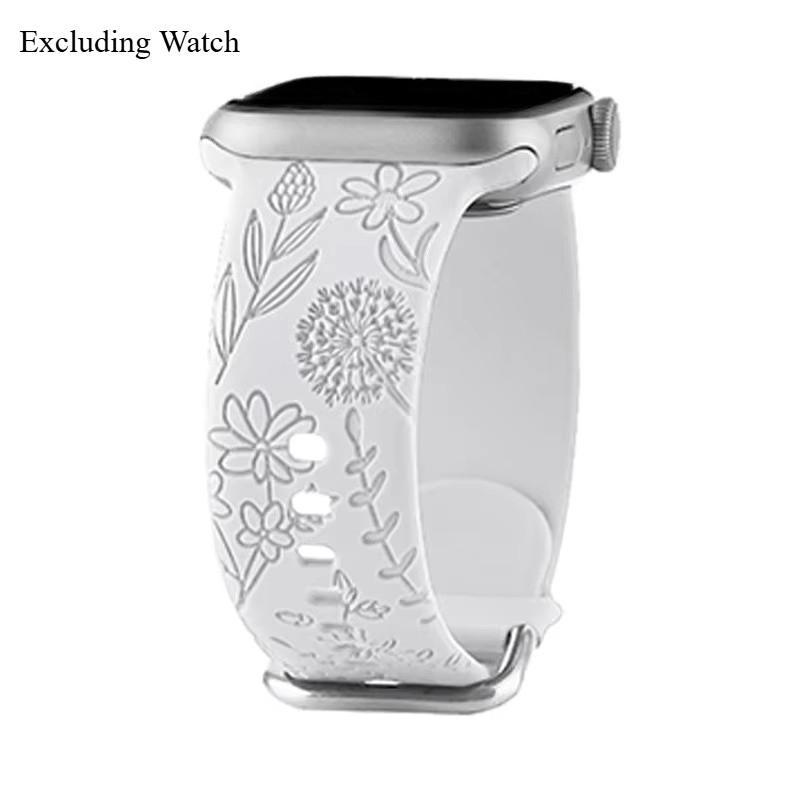 Silicone Bracelet For Apple Watch 11 10 46mm 42mm 9-8-7-6-5-4-3-2 Engraved Floral For IWatch Ultra 3 49mm 45mm-44-42-41-40-38mm