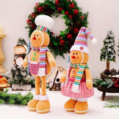 1pc/2pcs Cartoon Christmas Doll Ornaments Christmas Telescopic Gingerbread Man Doll Colorful Gingerbread Window Ornaments, Christmas Decoration