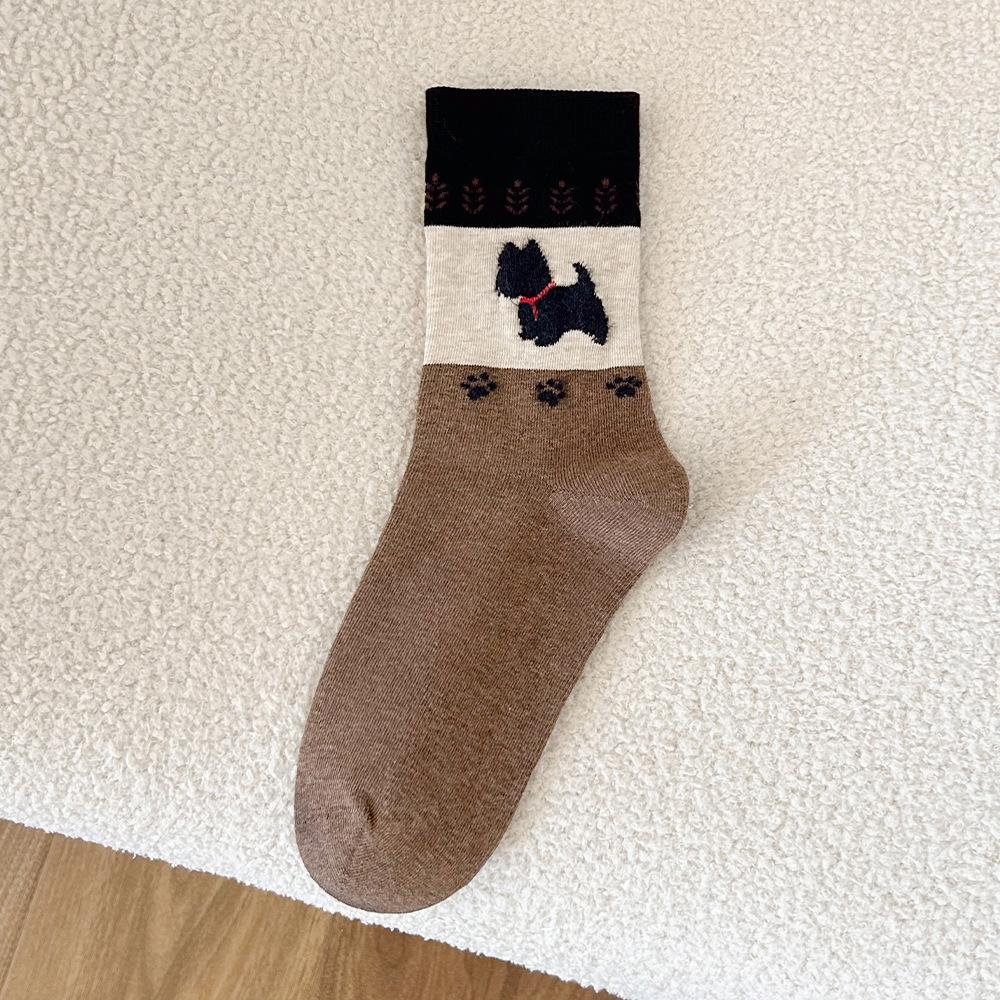 Retro Fair Island Puppy Socks, Women's Mid-calf Socks, Versatile for Spring and Autumn, Plush and Cute Pile Socks, Long Socks