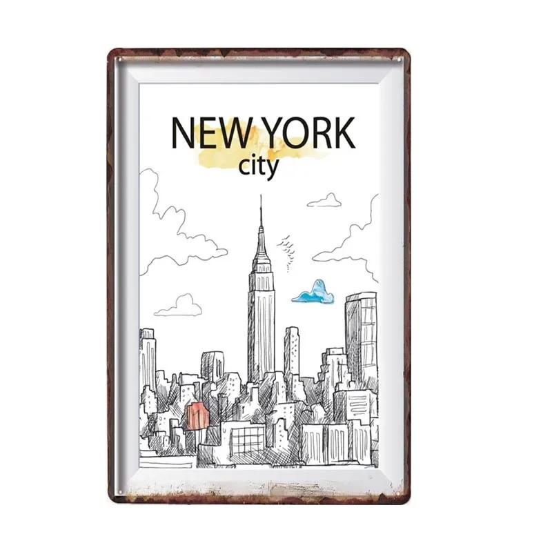 New York Metal Posters Vintage Tin Sign USA Flag Bar Pub Club Toilet Wall Decor Home Plate Retro Plaques 20x30 cm
