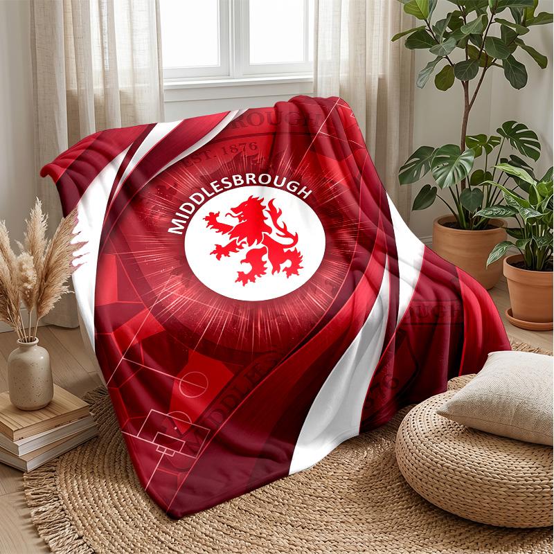 Middlesbrough Football Print Flannel Blanket, Soft Warm Lightweight Throw Blanket for Sofa Bed Camping