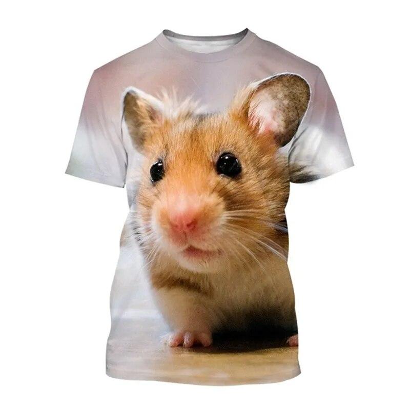 

Summer Unisex Fun Hamster 3D Printing T-shirt Fashion Personality Casual Round Neck Short Sleeve Women Men Oversized Clothes