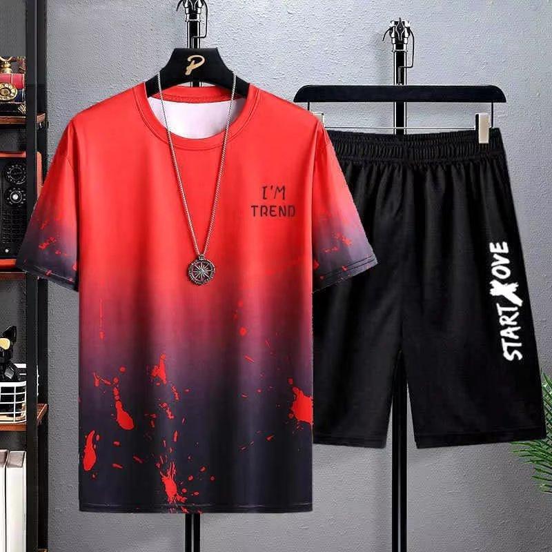 Summer Men's Sets Fashion Tracksuits Casual Breathable Short Sleeve Sports T Shirt Shorts Basketball Set