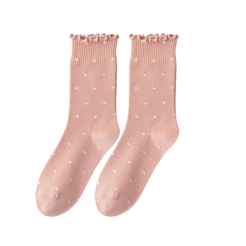 Damen Rüschen Polka Dot Mid-Calf Baumwoll Ballett Socken - Frühling/Herbst