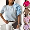 Camicetta da donna tinta unita a strati volant estate girocollo pieghe t-shirt streetwear