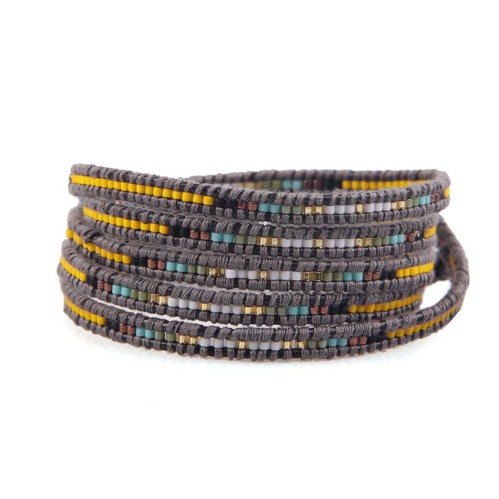 KELITCH Bohemian Style Mini Seed Bead Chain Intricate Leather Bracelet