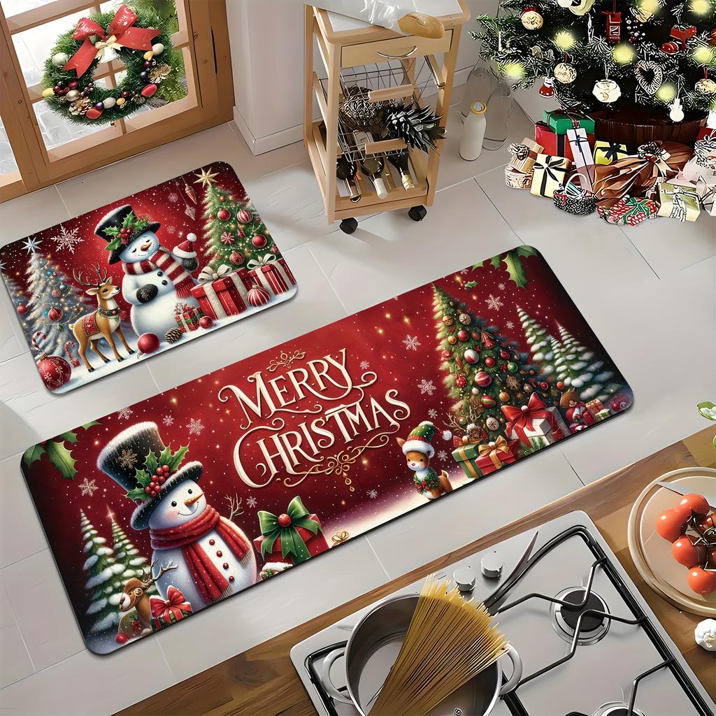 2Pcs Anti Fatigue Kitchen Rugs Christmas  Waterproof Non-Slip Thick Cushioned Kitchen Mat Heavy Duty Comfort Standing Mat for Kitchen
