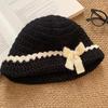 Handwoven bow knitted hat women's autumn and winter warm cold hat show small temperament wool hat