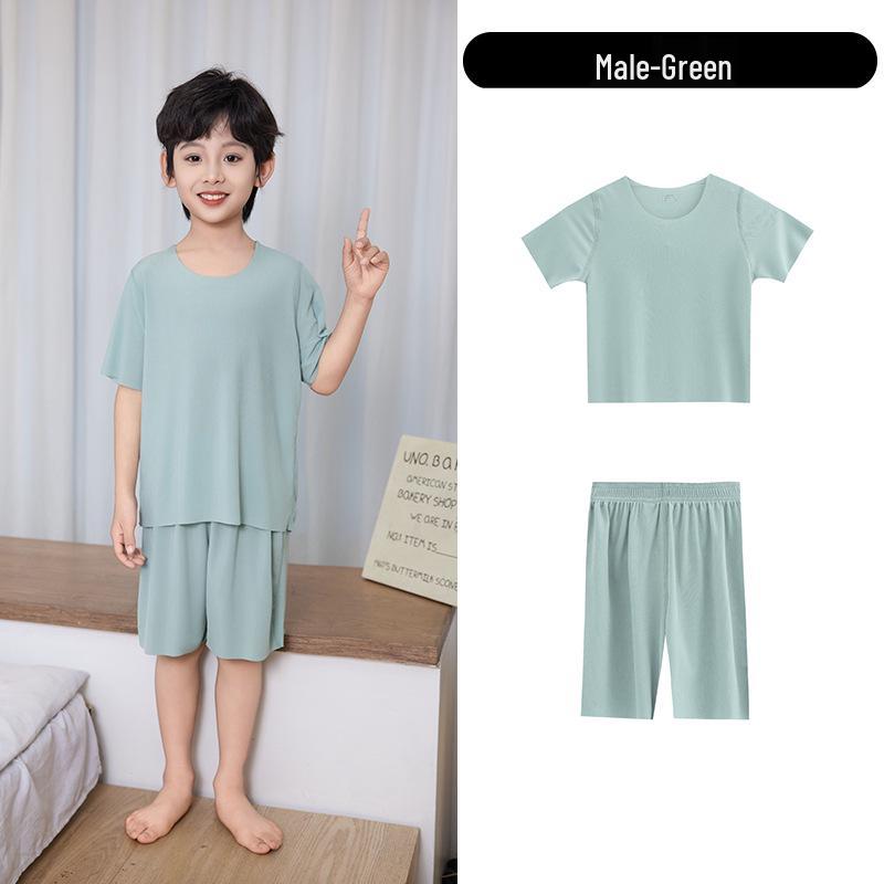 

Летний бесшовный пижамный комплект из ледяного шелка для мальчиков и девочек 110cm (Height 95-105cm)