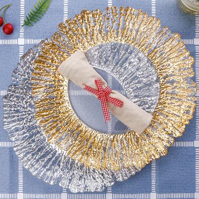 2-teiliges Set kreative Glas-Obstschale mit Baum-Muster, goldene und silberne Kristall-Speiseteller