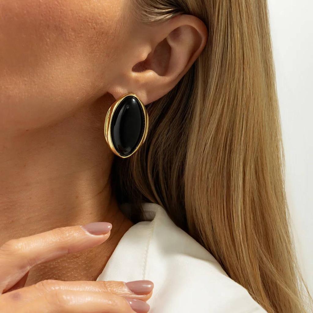 SHIXIN 1 Pair Retro Resin Acrylic Oval Stud Earrings for Women Trendy Gold Color Geometric Earrings Fashion Jewelry Accessories