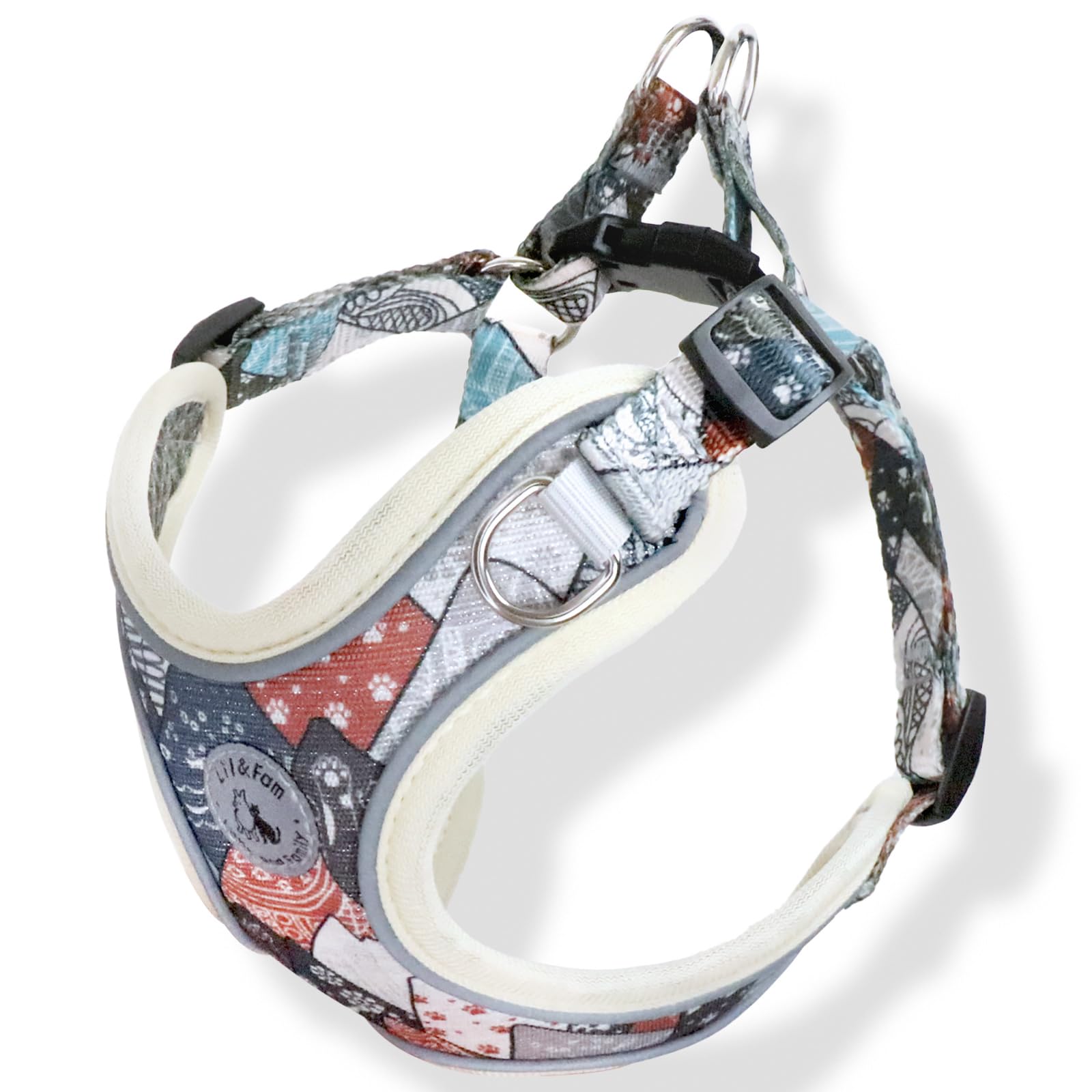

Dog Gentle on the for Small and Medium Easy to with Reflective Japanese Modern Design Size Lil&Fam Harness, Body, Dogs, Attach, Material, Cute, бежевий