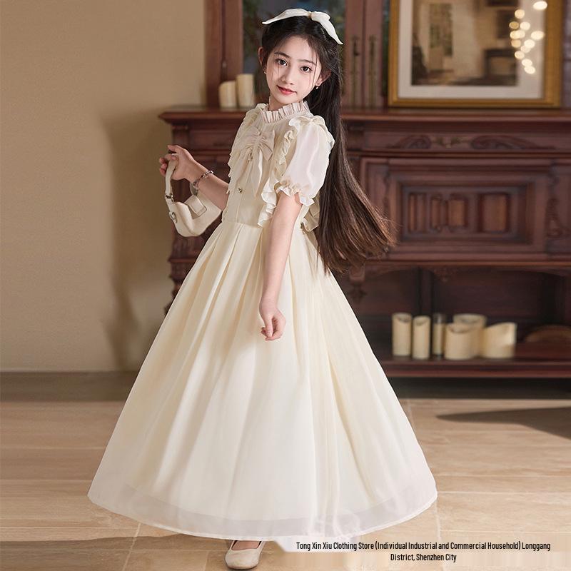 Girls Chiffon Short Sleeve Long Summer Princess Dress 120 cm