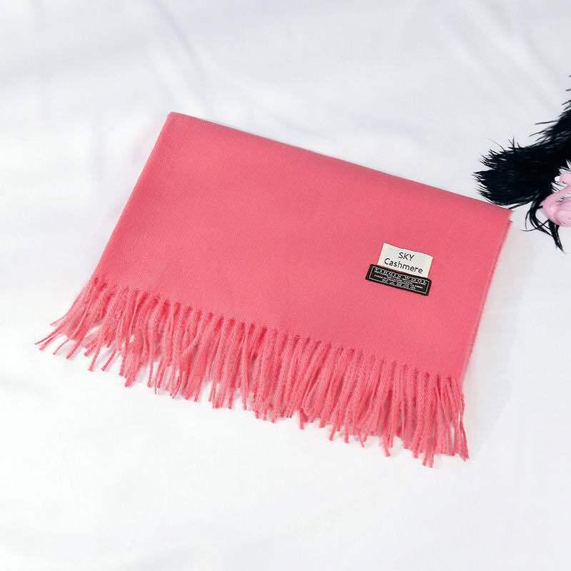 Women's Winter Solid Color Tassel Scarf - Thick Warm Korean Style Monochrome Imitation Cashmere Shawl