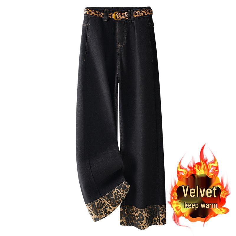 

Женские джинсы на флисовой подкладке: Осень/Зима 2024 Ретро Завышенная талия Свободный крой, Доступны узкие и широкие модели 3XL