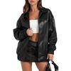Leather Jacket Long Sleeve Lapel Zipper Side Pocket Casual Clothing Jacket Women